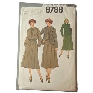 Vtg Jacket Dress Pattern Miss 10 Simplicity 8788 Long Lined Classic Minimalist